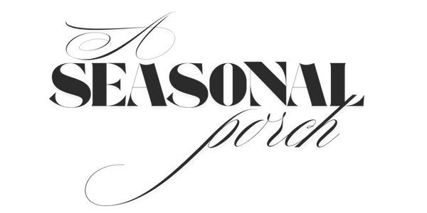 Decorative text 'A Seasonal Porch' in a stylish font on a white background